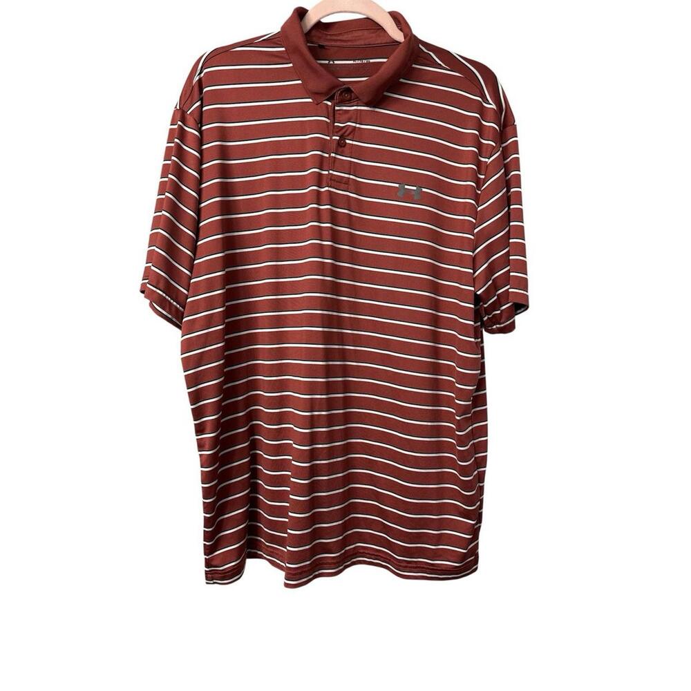 Under Armour Men’s HeatGear Performance Polo 2.0 Divot Stripe Rust Orange Sz XL